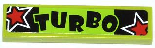 Tile 1 x 4 with 'TURBO' and 2 Red Stars Pattern (Sticker) - Set 60055