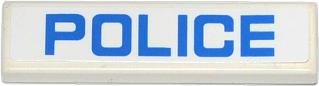 Tile 1 x 4 with Blue 'POLICE' on White Background Pattern (Sticker) - Sets 60042 / 60044