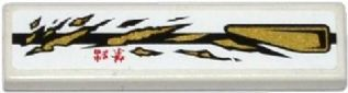 Tile 1 x 4 with Black Stripe, Red Asian Characters, Gold Air Intake and Spatters Pattern Model Left Side (Sticker) - Set 70725