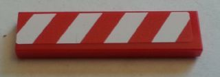 Tile 1 x 4 with Red and White Danger Stripes Thick Pattern Model Left Side (Sticker) - Set 7747