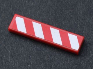 Tile 1 x 4 with Red and White Danger Stripes Thick Pattern Model Right Side (Sticker) - Set 7747