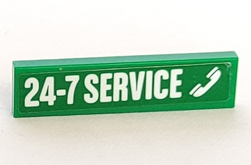 Tile 1 x 4 with White '24-7 SERVICE' and Phone Receiver Pattern (Sticker) - Set 60081