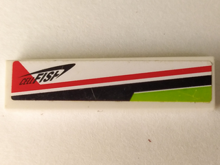 Tile 1 x 4 with Lime, Red and Black Lines and 'CELLFISH' Pattern Model Right Side (Sticker) - Set 8897