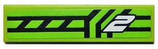 Tile 1 x 4 with White Number 2 and Black Lines on Lime Background Pattern (Sticker) - Set 8133