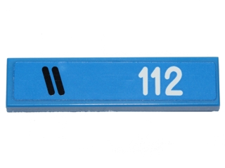 Tile 1 x 4 with Two Black Diagonal Stripes and '112' Pattern Model Left Side (Sticker) - Set 40192