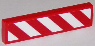 Tile 1 x 4 with Red and White Danger Stripes Thick (White Corners) Pattern Left (Sticker) - Sets 60111 / 60116