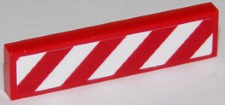 Tile 1 x 4 with Red and White Danger Stripes Thick (White Corners) Pattern Right (Sticker) - Sets 60111 / 60116
