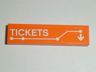 Tile 1 x 4 with White 'TICKETS', Arrow and Transit Route on Transparent Background Pattern (Sticker) - Set 60097