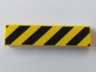 Tile 1 x 4 with Black and Yellow Danger Stripes (Black Corners) Pattern