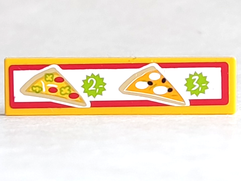 Tile 1 x 4 with Menu with Pizza Slices on White Background with Red Border Pattern (Sticker) - Set 41058
