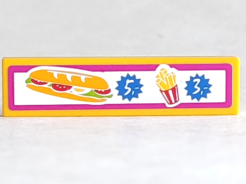 Tile 1 x 4 with Menu with Sandwich and French Fries on White Background with Magenta Border Pattern (Sticker) - Set 41058