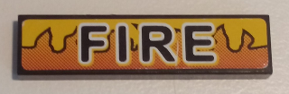 Tile 1 x 4 with Black 'FIRE' and Orange and Yellow Flames Pattern (Sticker) - Set 8253