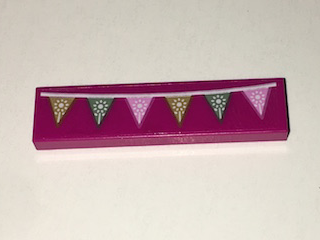 Tile 1 x 4 with Gold, Green and Bright Pink Flags Pattern (Sticker) - Set 41068