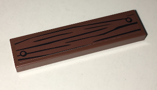 Tile 1 x 4 with Wood Grain and 2 Nails on Reddish Brown Background Pattern (Sticker) - Set 75903