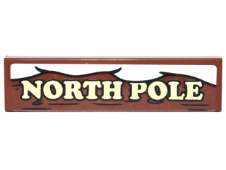 Tile 1 x 4 with 'NORTH POLE', Wood Grain and Snow Overhang on Transparent Background Pattern (Sticker) - Set 10245