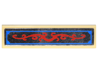 Tile 1 x 4 with Silver Mirror with Red Scrollwork and Blue Border Pattern (Sticker) - Set 10235