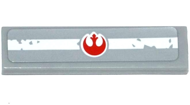 Tile 1 x 4 with Red SW Rebel Alliance Symbol on Worn White Stripe Pattern (Sticker) - Set 75094
