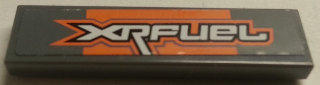 Tile 1 x 4 with White 'XRFUEL' with Orange Outline on Dark Bluish Gray Background Pattern (Sticker) - Set 8154