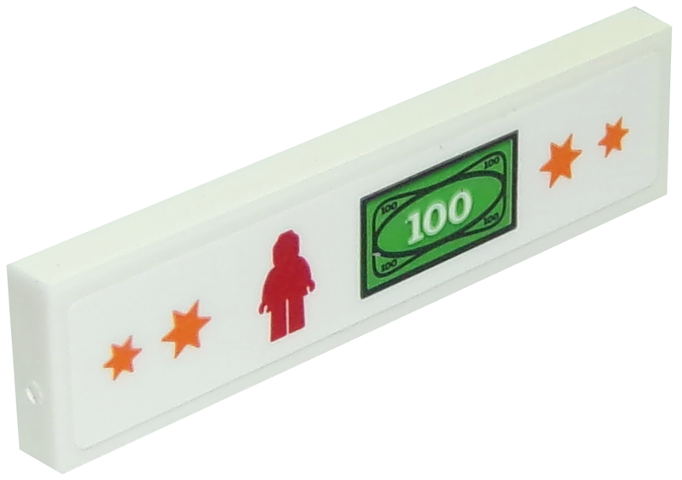 Tile 1 x 4 with Orange Stars, Red Minifigure and $100 Bill Money Pattern (Sticker) - Set 10261