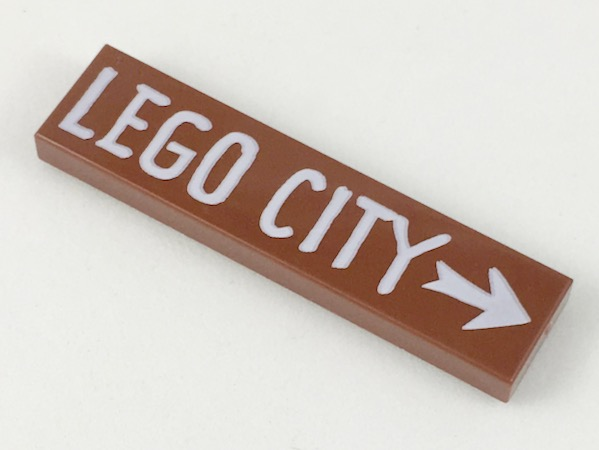 Tile 1 x 4 with White 'LEGO CITY' and Arrow Pattern