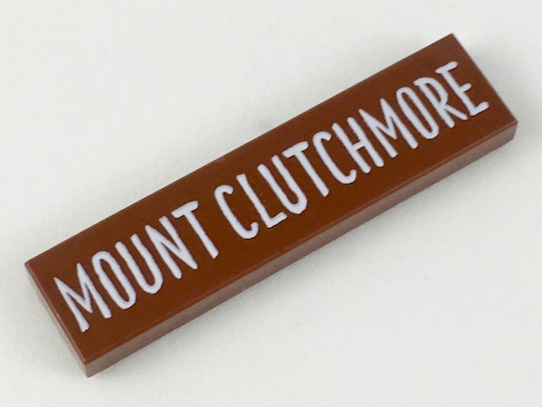 Tile 1 x 4 with White 'MOUNT CLUTCHMORE' Pattern
