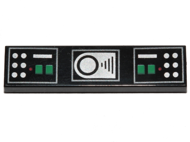 Tile 1 x 4 with Control Panels with Green, Red and Silver Lights and Buttons Pattern (BrickHeadz Darth Vader Belt)