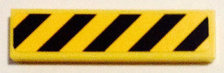Tile 1 x 4 with Black and Yellow Danger Stripes (Yellow Corners) Pattern (Sticker) - Set 75053