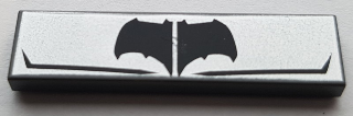 Tile 1 x 4 with Black Bat Symbol and Angled Lines on Silver Background Pattern (BrickHeadz Tactical Batman Chest)