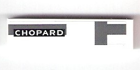 Tile 1 x 4 with 'CHOPARD' and Dark Bluish Gray Markings Pattern Model Left Side (Sticker) - Set 75876