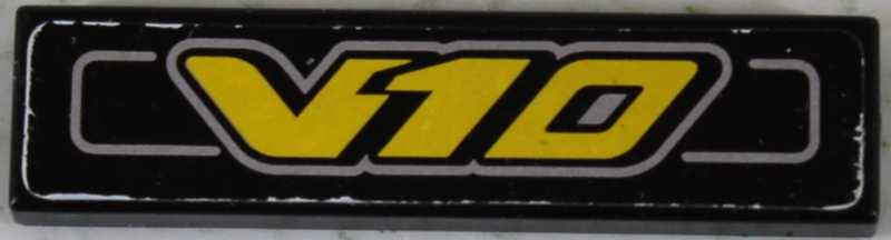Tile 1 x 4 with Yellow 'V10' Pattern (Sticker) - Set 8458