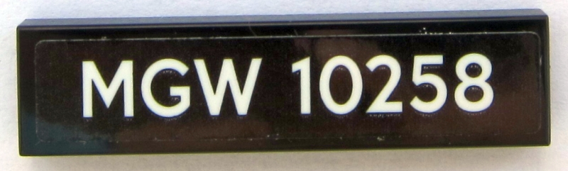 Tile 1 x 4 with White 'MGW 10258' on Black Background Pattern (Sticker) - Set 10258