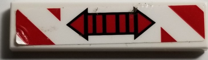 Tile 1 x 4 with Red Double Arrow and Red and White Danger Stripes Pattern (Sticker) - Set 70595