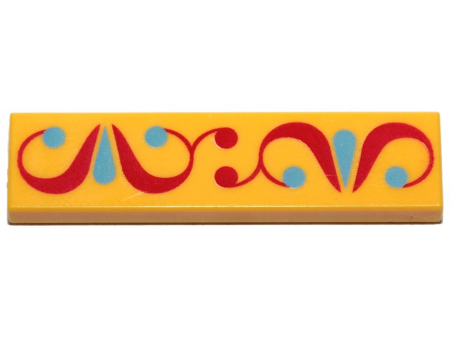 Tile 1 x 4 with Red and Medium Azure Ornament Pattern