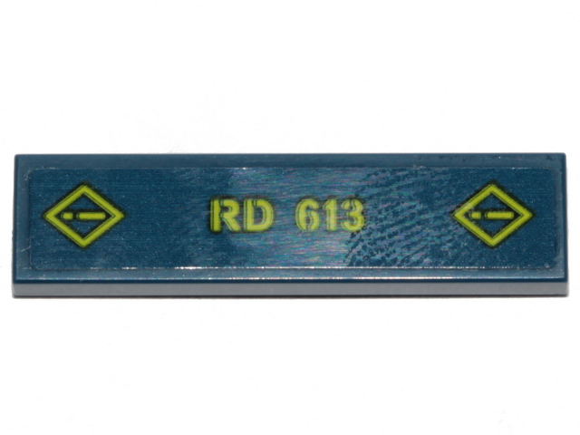 Tile 1 x 4 with Lime Danger Sign and 'RD 613' Pattern (Sticker) - Set 70839
