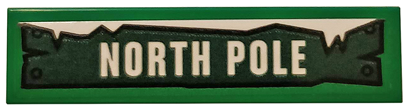 Tile 1 x 4 with White 'NORTH POLE' and Ice on Dark Green Road Sign Pattern (Sticker) - Set 40353