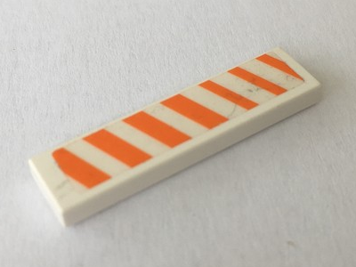 Tile 1 x 4 with Orange and White Stripes Pattern Model Left Side (Sticker) - Set 7709