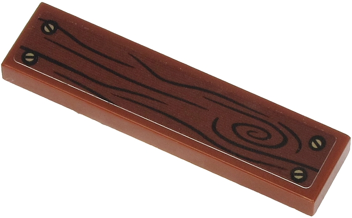 Tile 1 x 4 with Wood Grain and 4 Screws on Reddish Brown Background Pattern (Sticker) - Set 71705