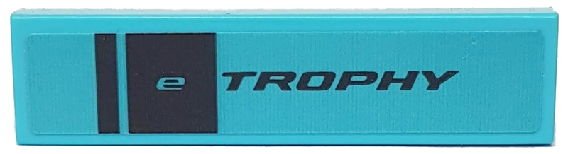 Tile 1 x 4 with Two Black Stripes and 'e TROPHY' on Medium Azure Background Pattern (Sticker) - Set 76898