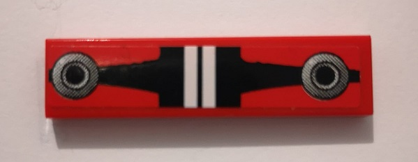 Tile 1 x 4 with White Stripes and Silver Circles on Red Background Pattern (Sticker) - Set 8864