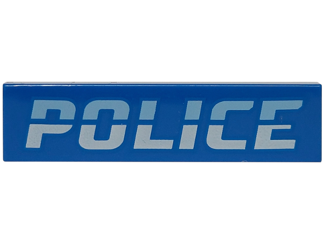 Tile 1 x 4 with Bright Light Blue and White 'POLICE' Pattern