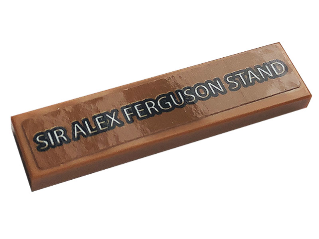 Tile 1 x 4 with White 'SIR ALEX FERGUSON STAND' on Medium Nougat Background Pattern (Sticker) - Set 10272