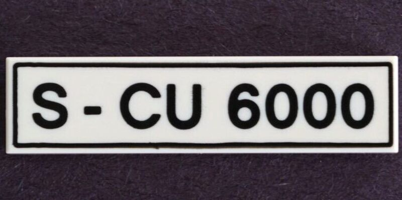 Tile 1 x 4 with Black 'S - CU 6000' Pattern