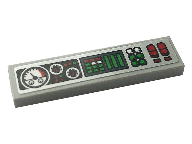 Tile 1 x 4 with Control Panel with Green, Red and White Buttons and Gauges Pattern (Sticker) - Set 42108