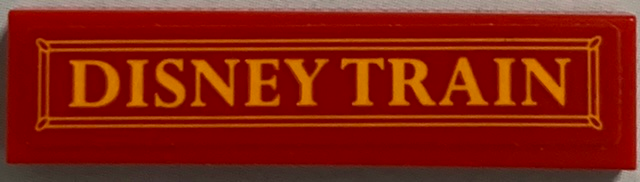 Tile 1 x 4 with Yellow 'DISNEY TRAIN' on Red Background Pattern (Sticker) - Set 71044