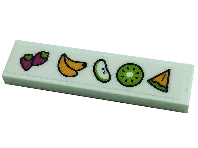 Tile 1 x 4 with Strawberries, Bananas, Apple Slice and Kiwi Fruit Pattern (Sticker) - Set 41444