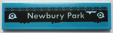 Tile 1 x 4 with Light Aqua 'Newbury Park' and Metallic Light Blue Rivets on Black Rectangle with Triangles Border Pattern (Sticker) - Set 70427