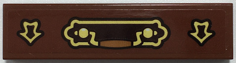 Tile 1 x 4 with Ornate Handle on Gold and Dark Brown Plate, Arrows Pattern (Sticker) - Set 70425