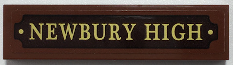 Tile 1 x 4 with Gold 'NEWBURY HIGH' on Dark Brown Plaque Pattern (Sticker) - Set 70425