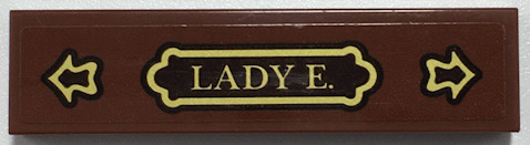 Tile 1 x 4 with 'LADY E.' on Gold and Dark Brown Name Plate, Arrows Pattern (Sticker) - Set 70425