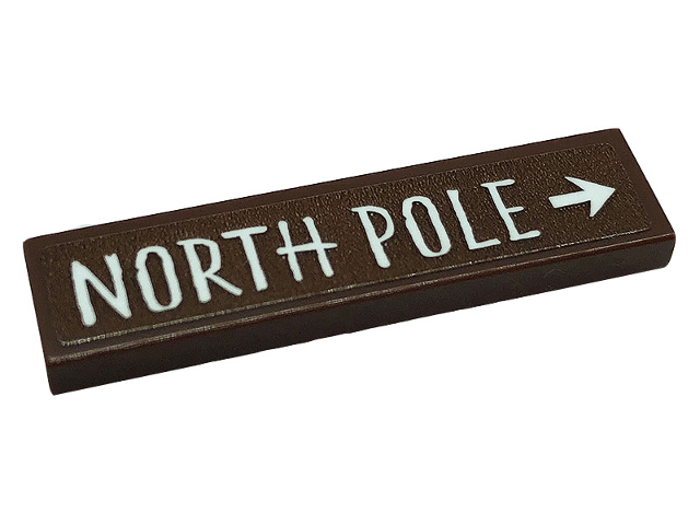 Tile 1 x 4 with White 'NORTH POLE' and Arrow Pattern (Sticker) - Set 10275